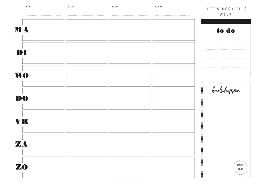 Weekplanner whiteboard zwart