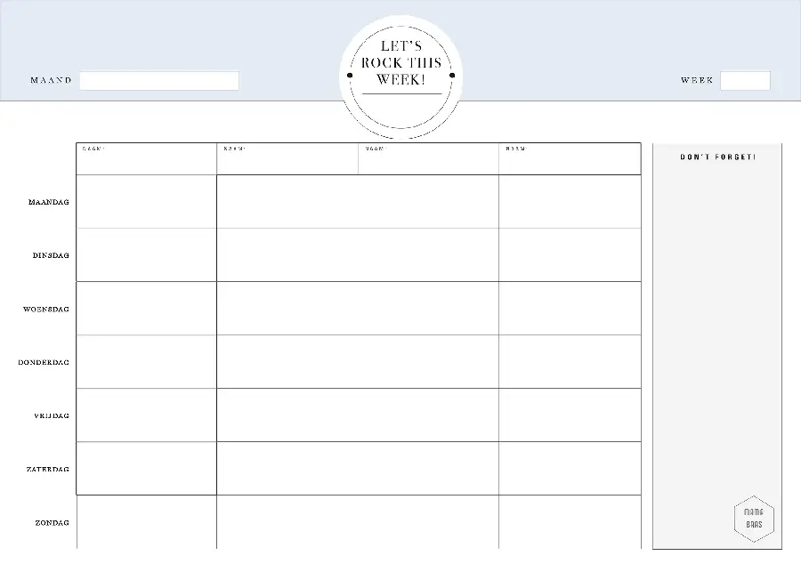 Weekplanner whiteboard blauw