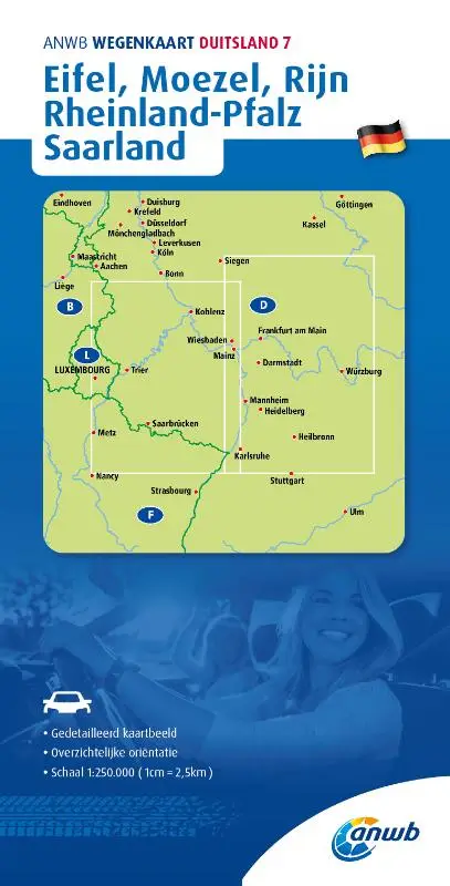 ANWB*Wegenkaart Duitsland 7. Eifel/Moezel/Rijn/Rheinland-Pfalz/Saarland
