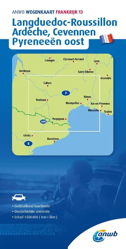 ANWB Wegenkaart Frankrijk 13. Languedoc-Roussillon/Ardeche/Cevennen/ Pyreneeen-Oost