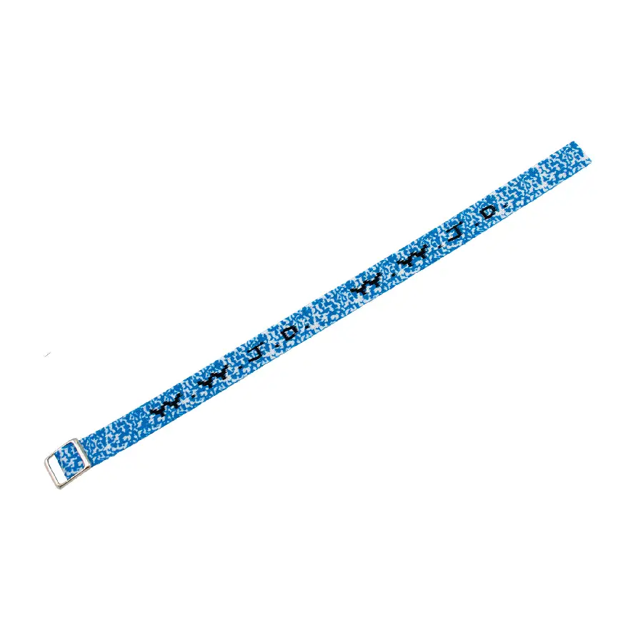W w j d armbandje geweven blauw/wit